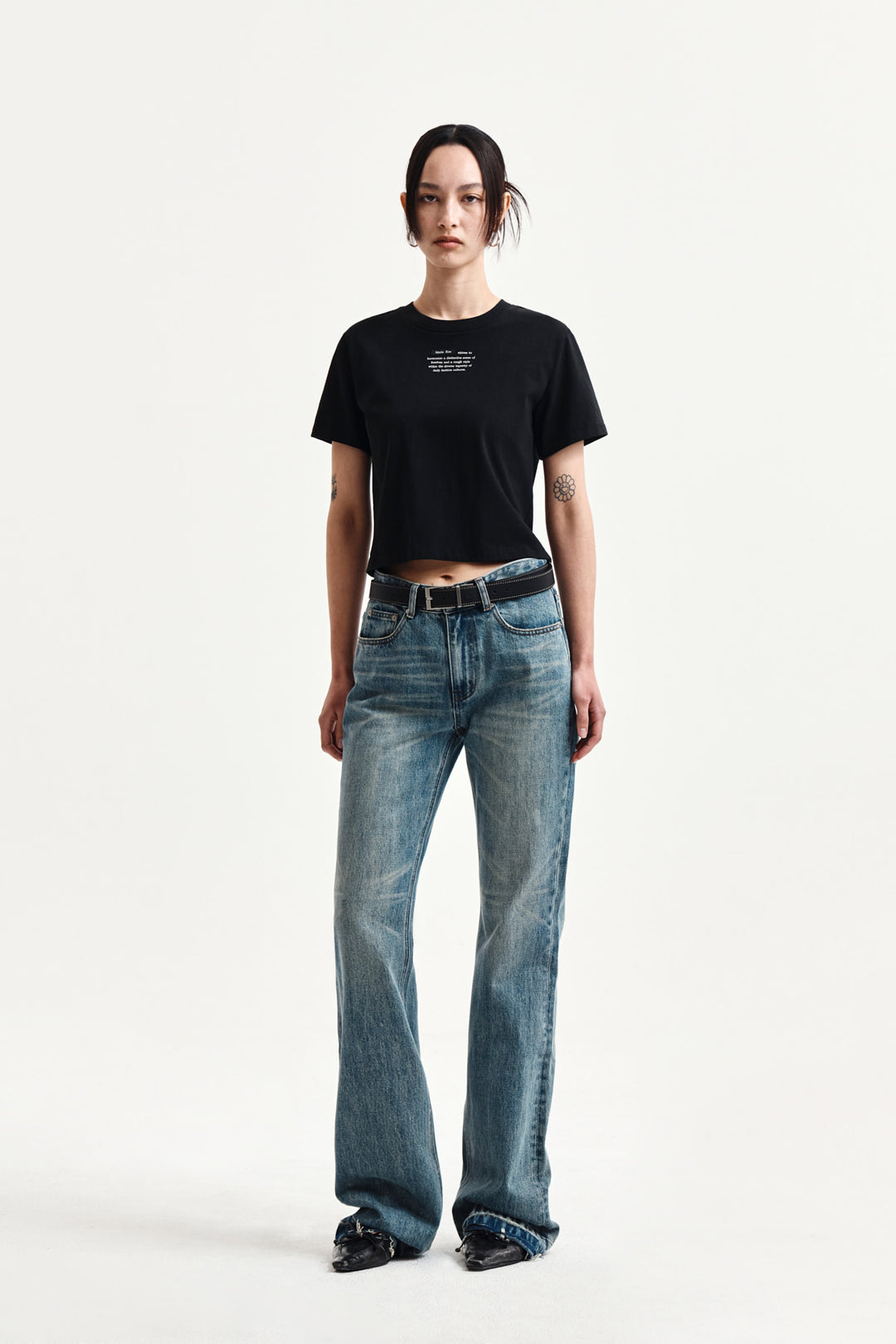 Matin Kim Label Point Lettering Crop Top — Black