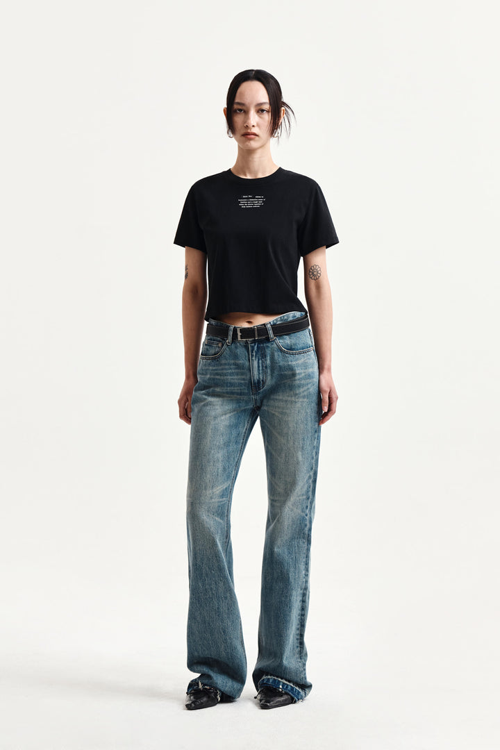 Matin Kim Label Point Lettering Crop Top — Black