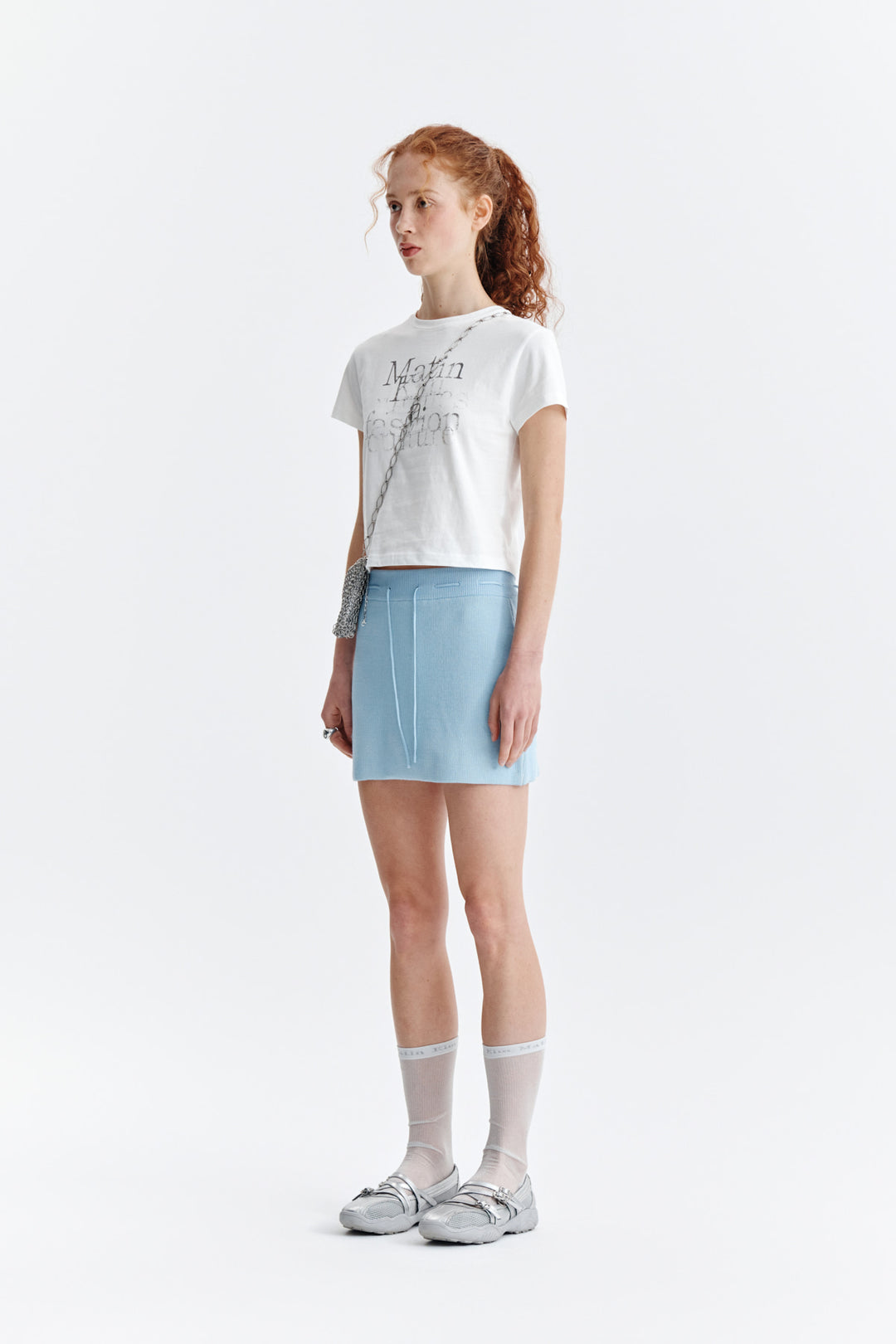 Matin Kim Dusty Typo Graphic Crop Top — White