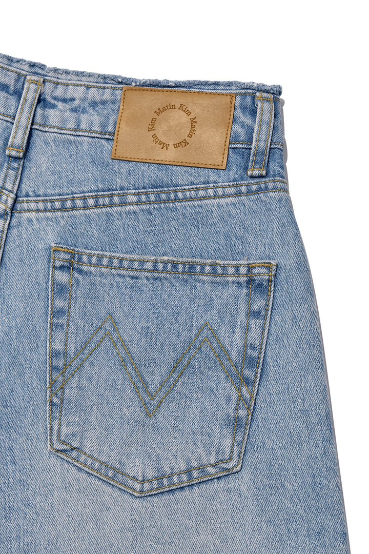 Matin Kim Cut Line Point Denim Shorts — Blue