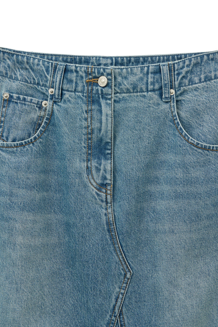 Matin Kim Damage Point Long Denim Skirt — Blue