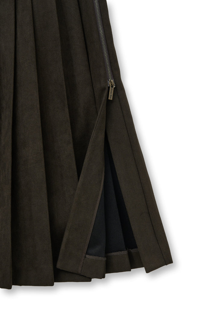 Matin Kim Side Zipper Pleats Midi Skirt — Brown
