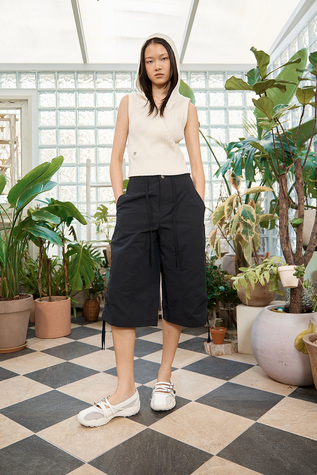 Matin Kim Nylon String Half Pants — Black