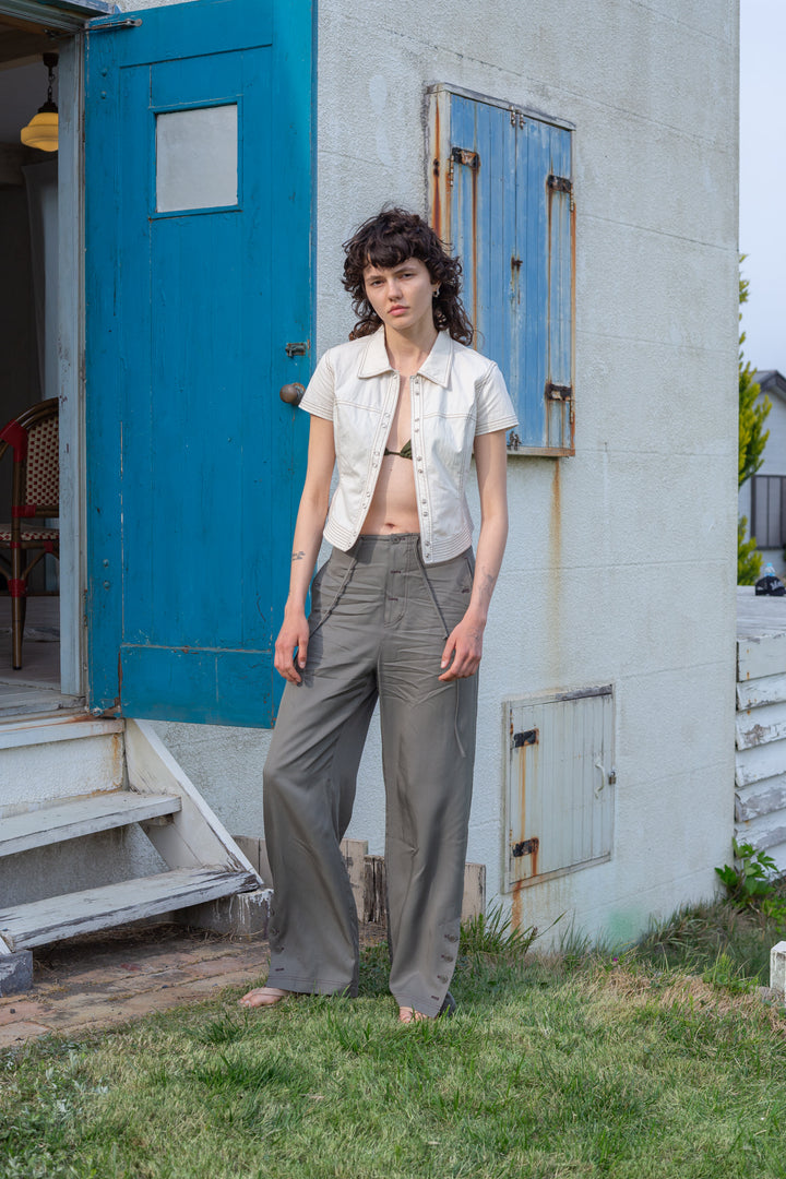 Matin Kim Button Point String Wide Pants — Khaki