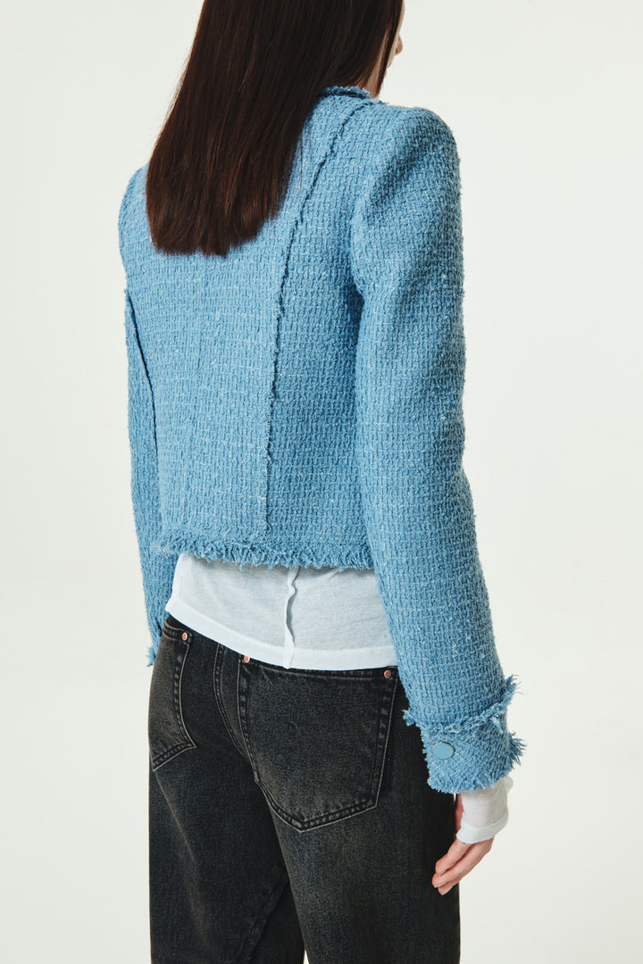 KIMMATIN Unbalance Tweed Crop Jacket