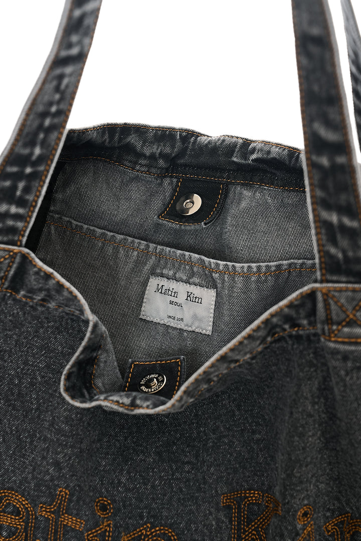 Matin Kim Stitch Denim Shoulder Bag — Black