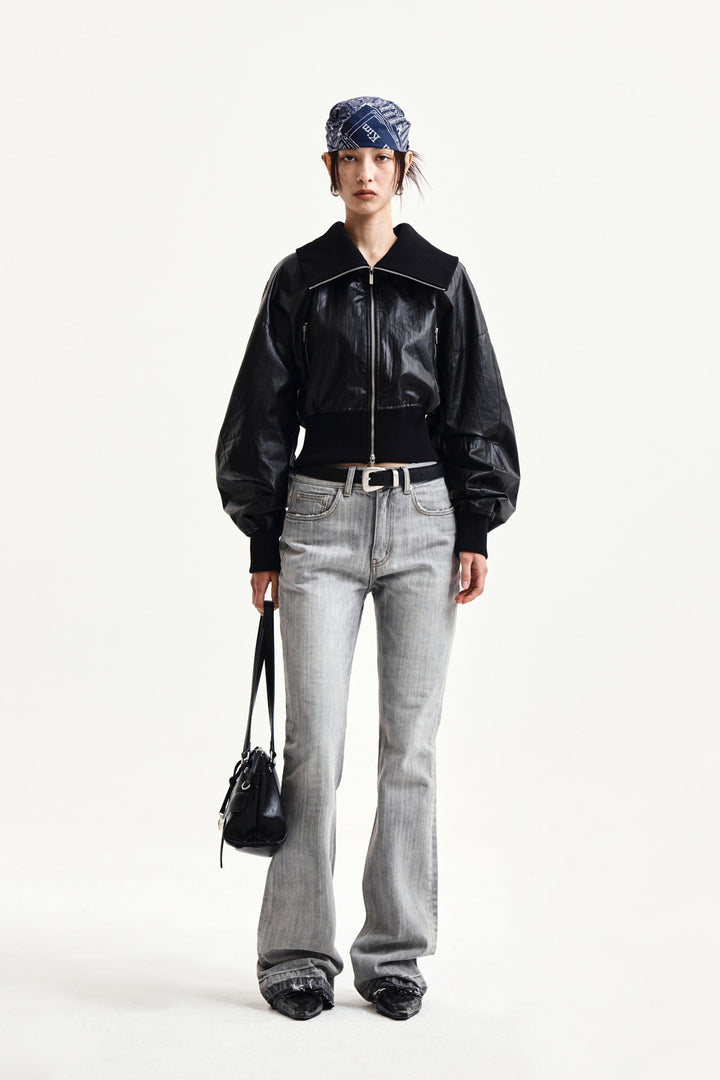 Matin Kim Washed Point Boots Cut Denim — Gray