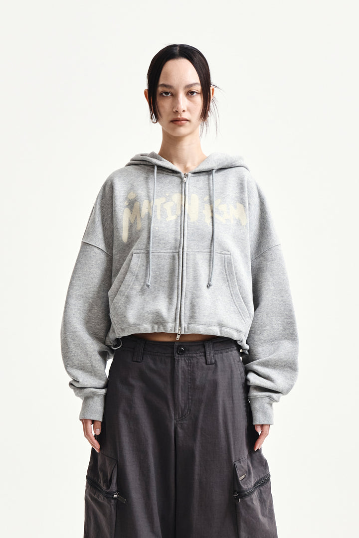Matin Kim Graffiti Logo Crop Hoodie — Gray