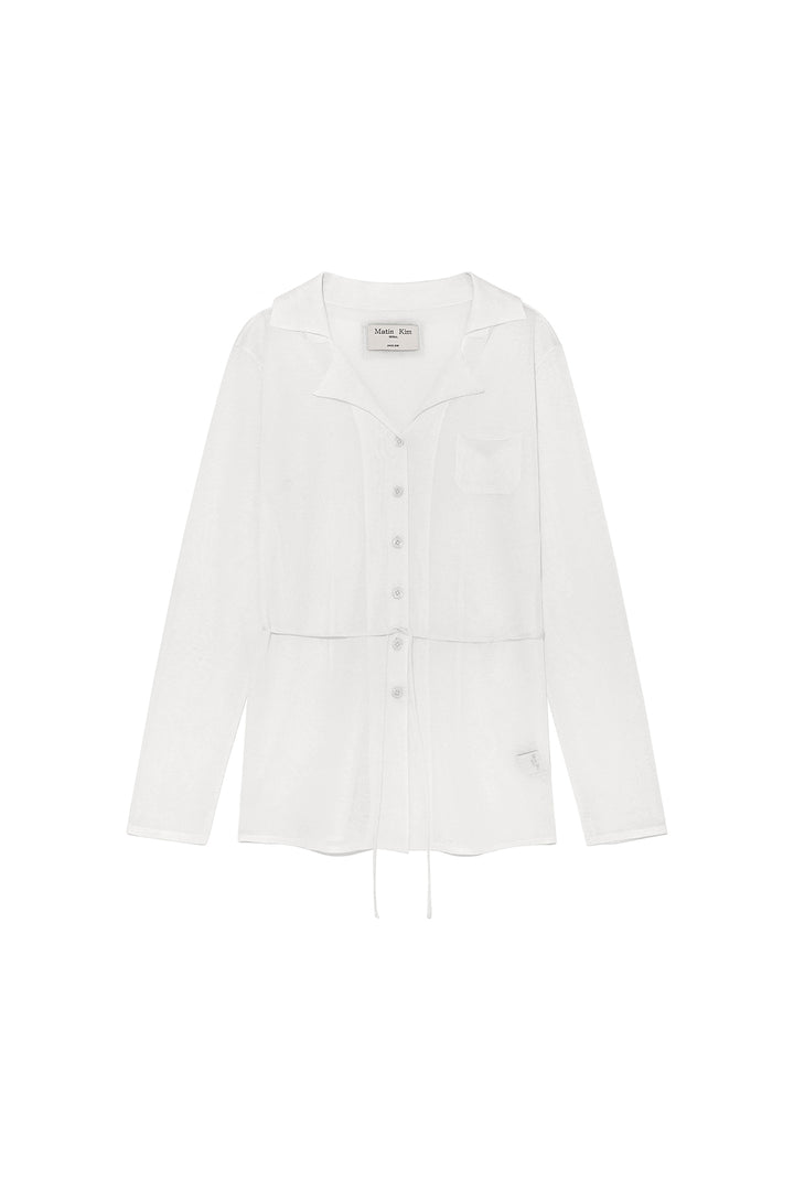 Matin Kim String Point Plain Long Cardigan — White