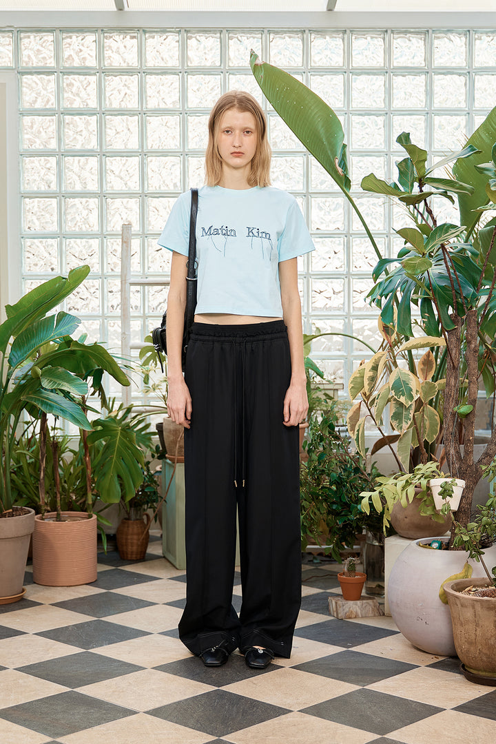 Matin Kim Logo Thread Point Crop Top — Light Blue