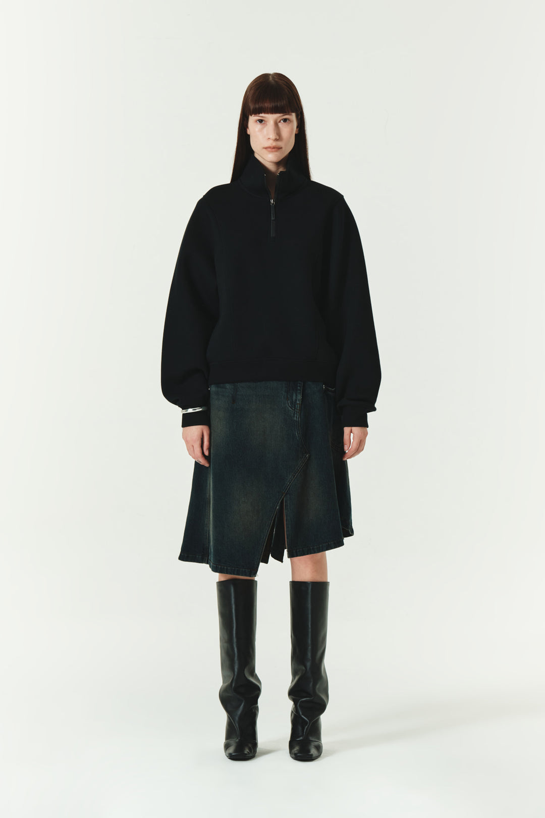 KIMMATIN Layered Denim Skirt — Dark Navy
