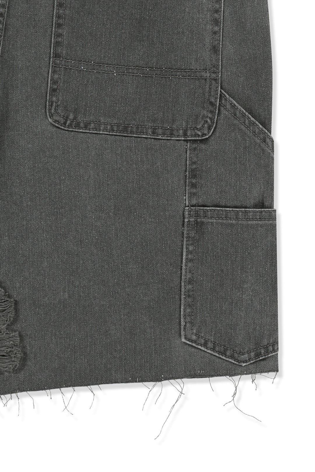 Matin Kim Herringbone Raw Cut Denim Shorts — Gray
