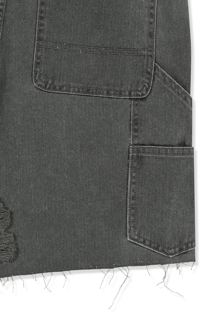 Matin Kim Herringbone Raw Cut Denim Shorts — Gray