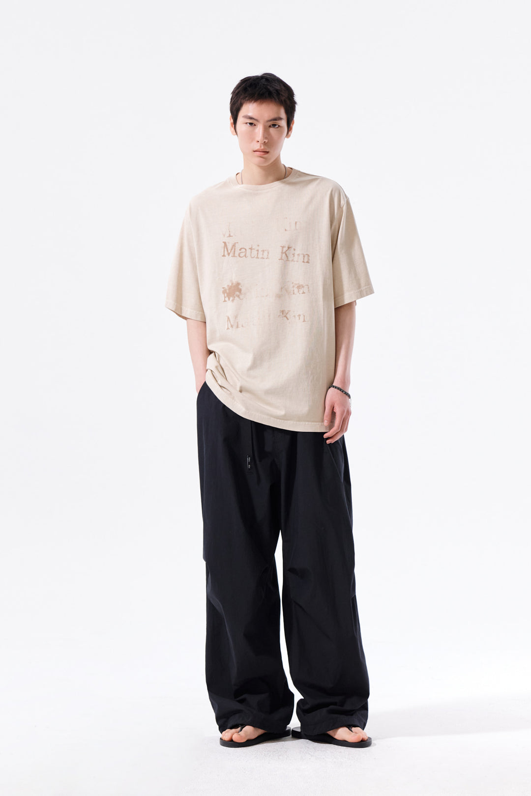 Matin Kim Pigment Graffiti Logo Tee — Beige