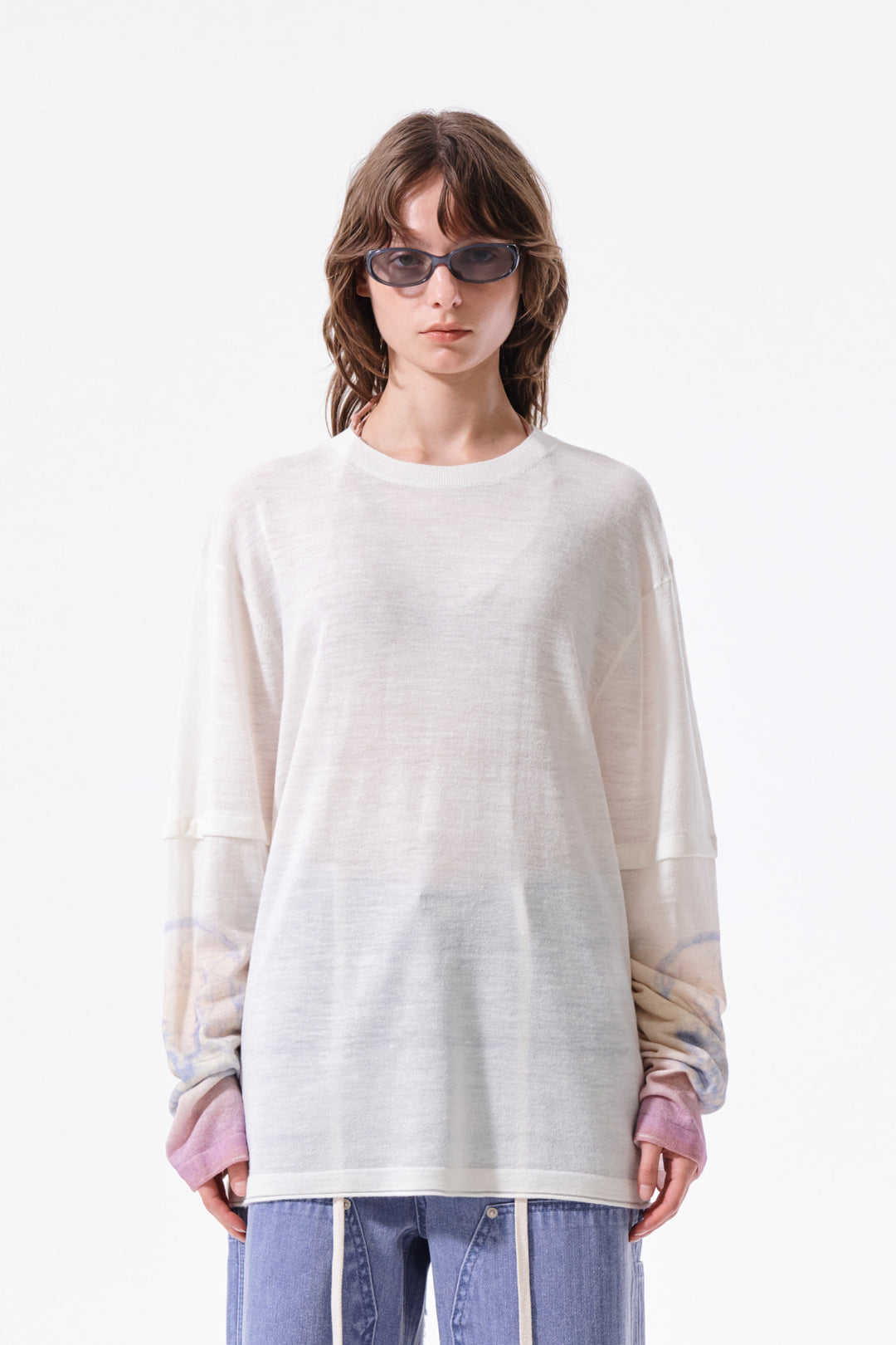 Matin Kim Sleeve Print Knit Pullover — Ivory