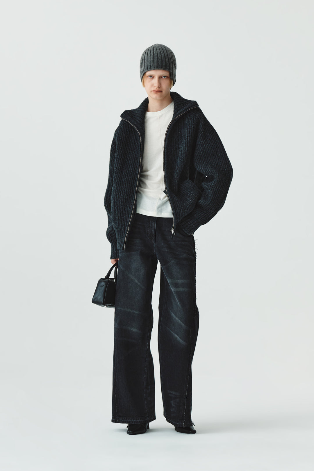 KIMMATIN High Neck Zip Up Cardigan — Charcoal