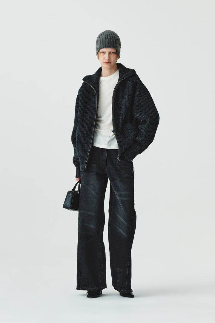 KIMMATIN High Neck Zip Up Cardigan — Charcoal