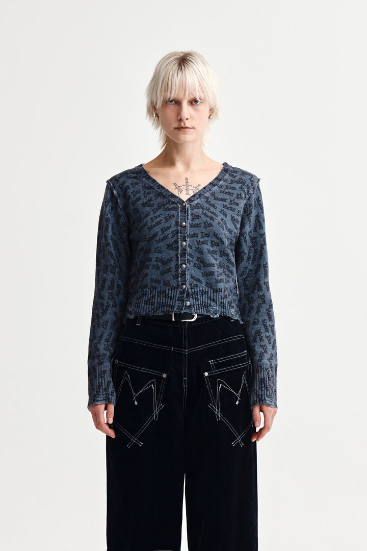 Matin Kim All Over Logo Crop Cardigan — Navy blue