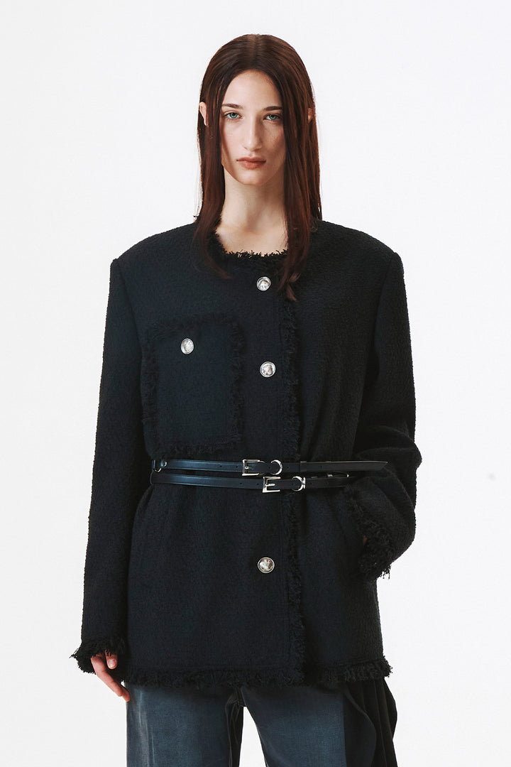 KIMMATIN Patch Pocket Tweed Jacket — Black