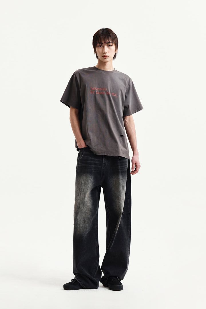Matin Kim Spray Washed Lettering Damaged Top — Charcoal