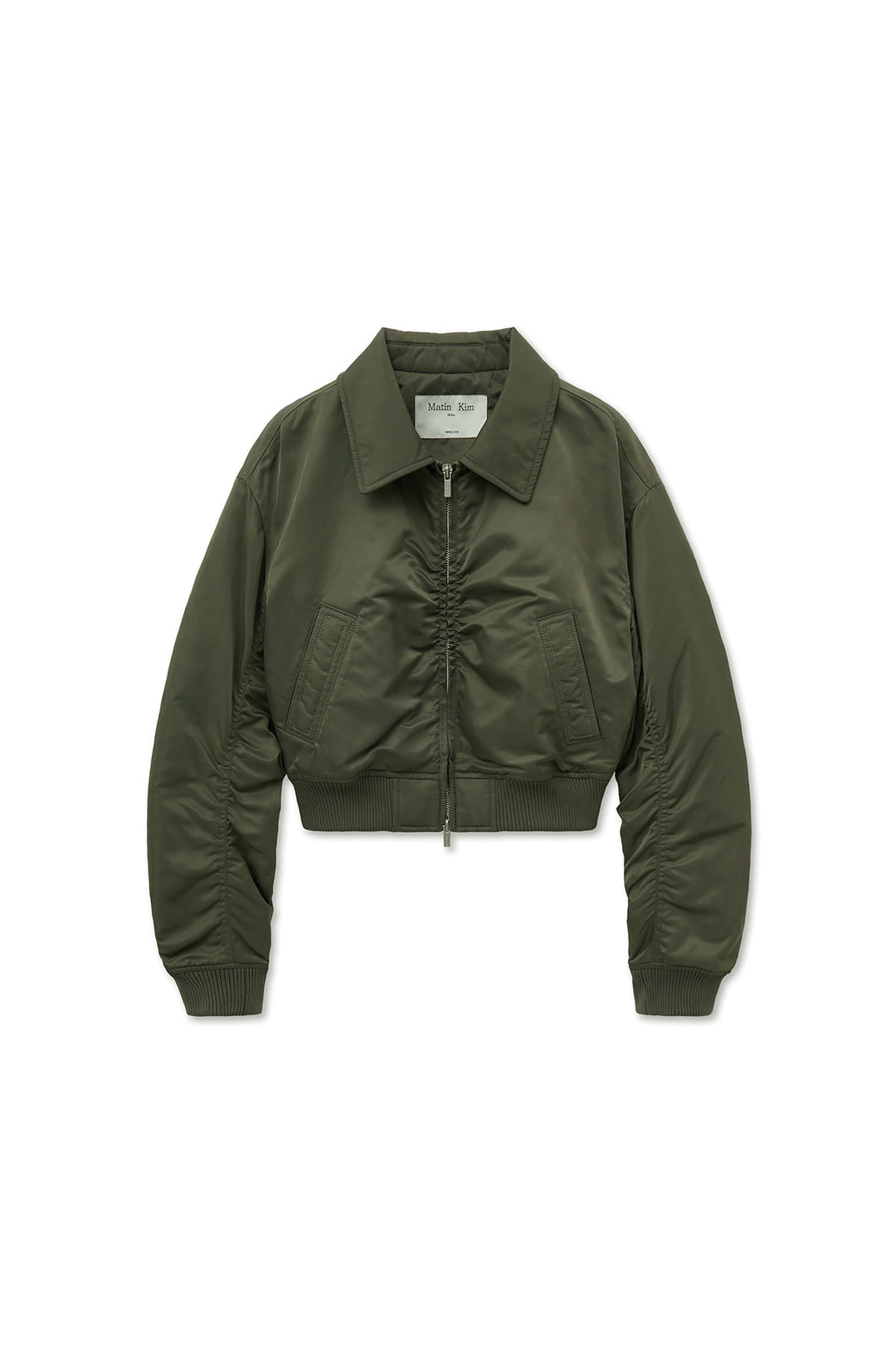 Matin Kim Appliqué Logo Shirring Bomber Jacket — Khaki