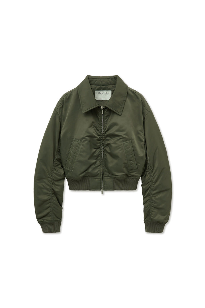 Matin Kim Appliqué Logo Shirring Bomber Jacket — Khaki
