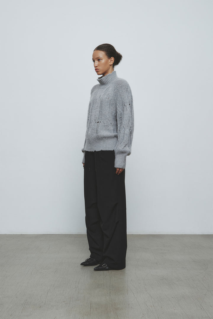 KIMMATIN Oversize Highneck Volume Pullover — Gray