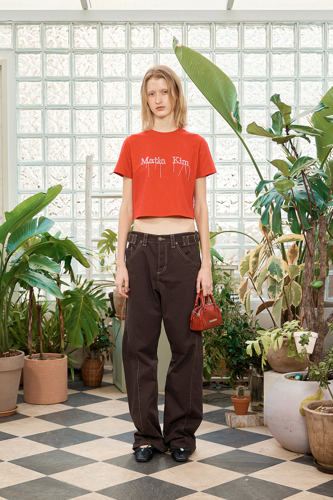 Matin Kim Logo Thread Point Crop Top — Red