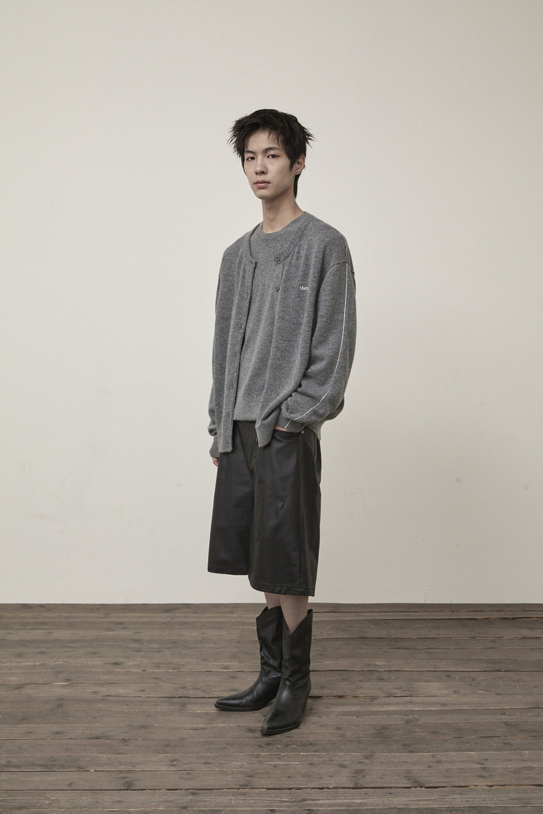 Matin Kim Cashmere Blended Round Knit Cardigan — Gray