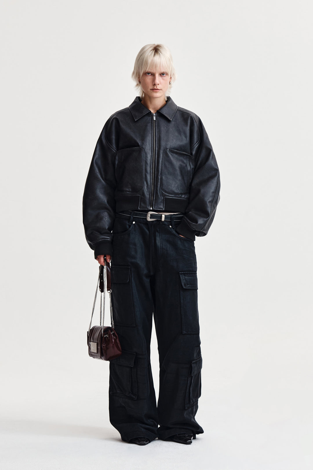Matin Kim Faux Leather Overshirt — Charcoal