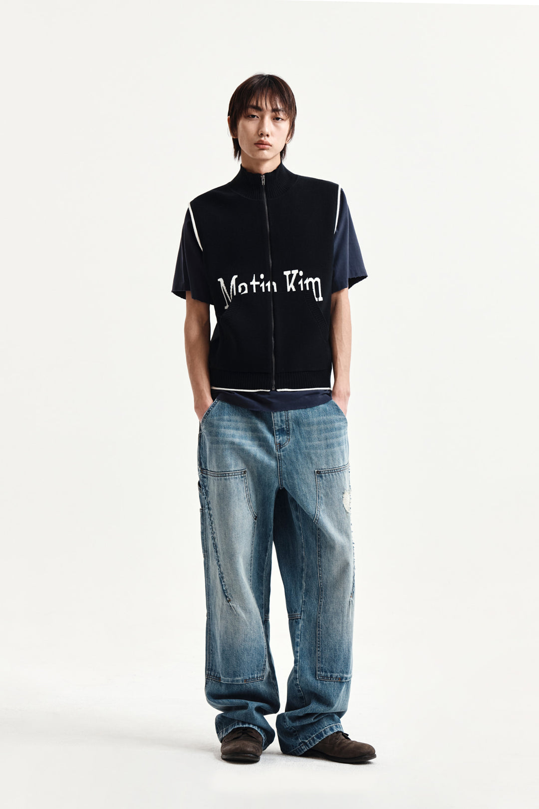 Matin Kim Spell Point Knit Zip Up Vest — Black
