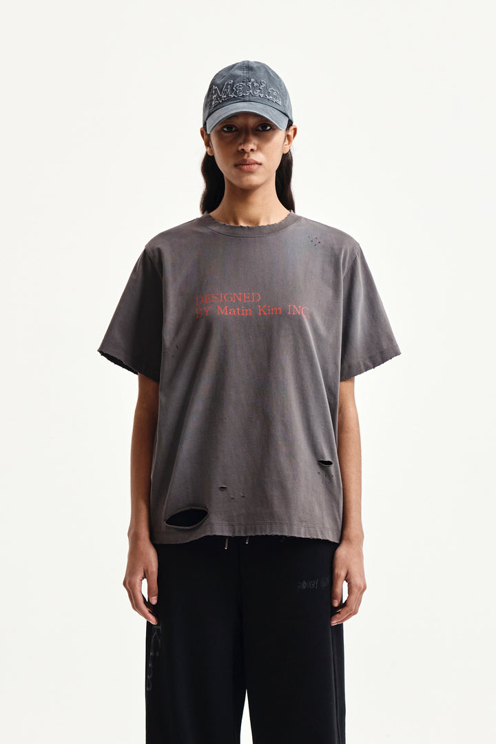 Matin Kim Spray Washed Lettering Damaged Top — Charcoal