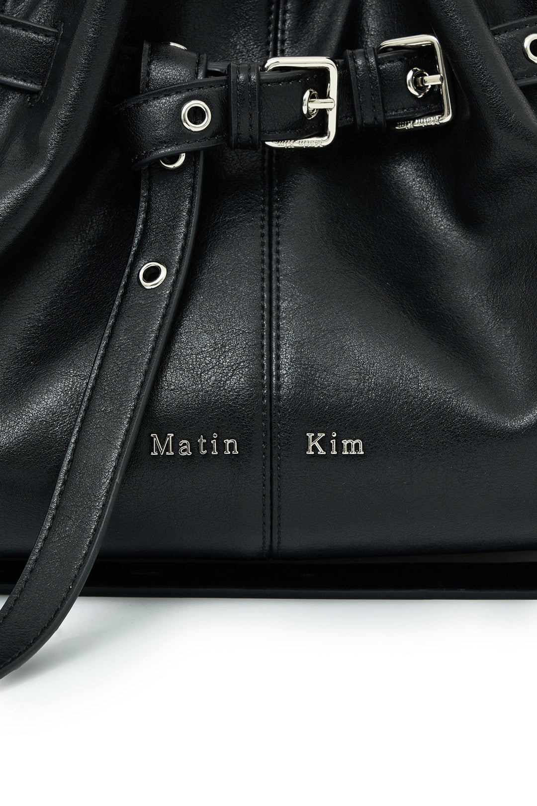 Matin Kim Belted Volunn Small Bucket Bag — Black