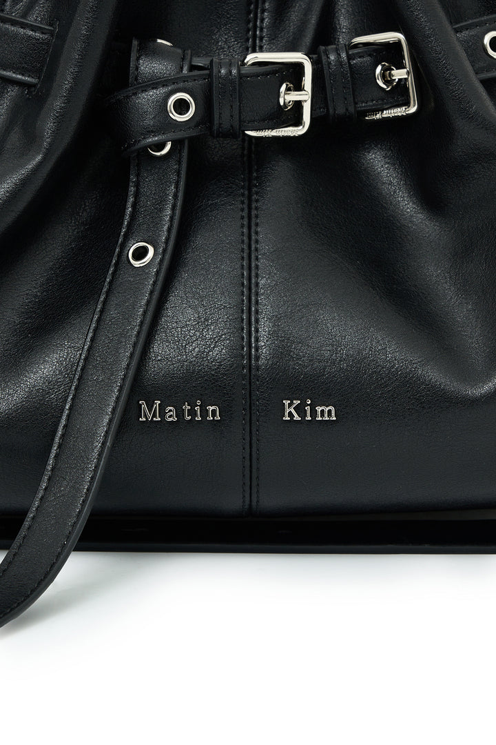 Matin Kim Belted Volunn Small Bucket Bag — Black
