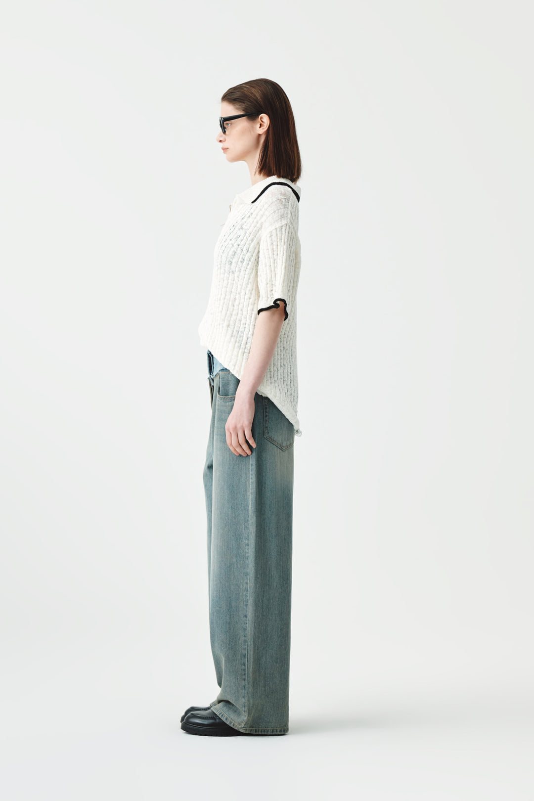 KIMMATIN Half Zip Slub Pique Knit Top — Ivory