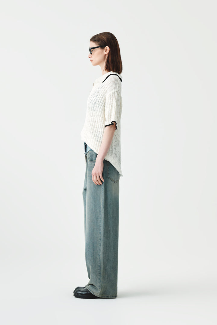 KIMMATIN Half Zip Slub Pique Knit Top — Ivory