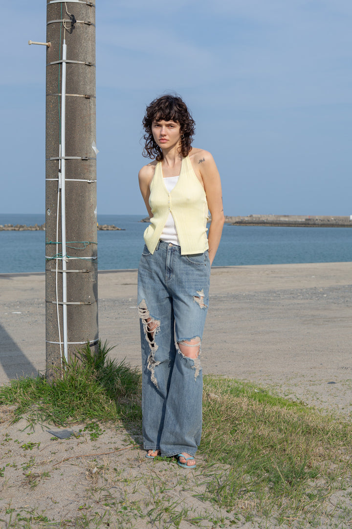 Matin Kim Layered Button Halter Neck Top — Yellow