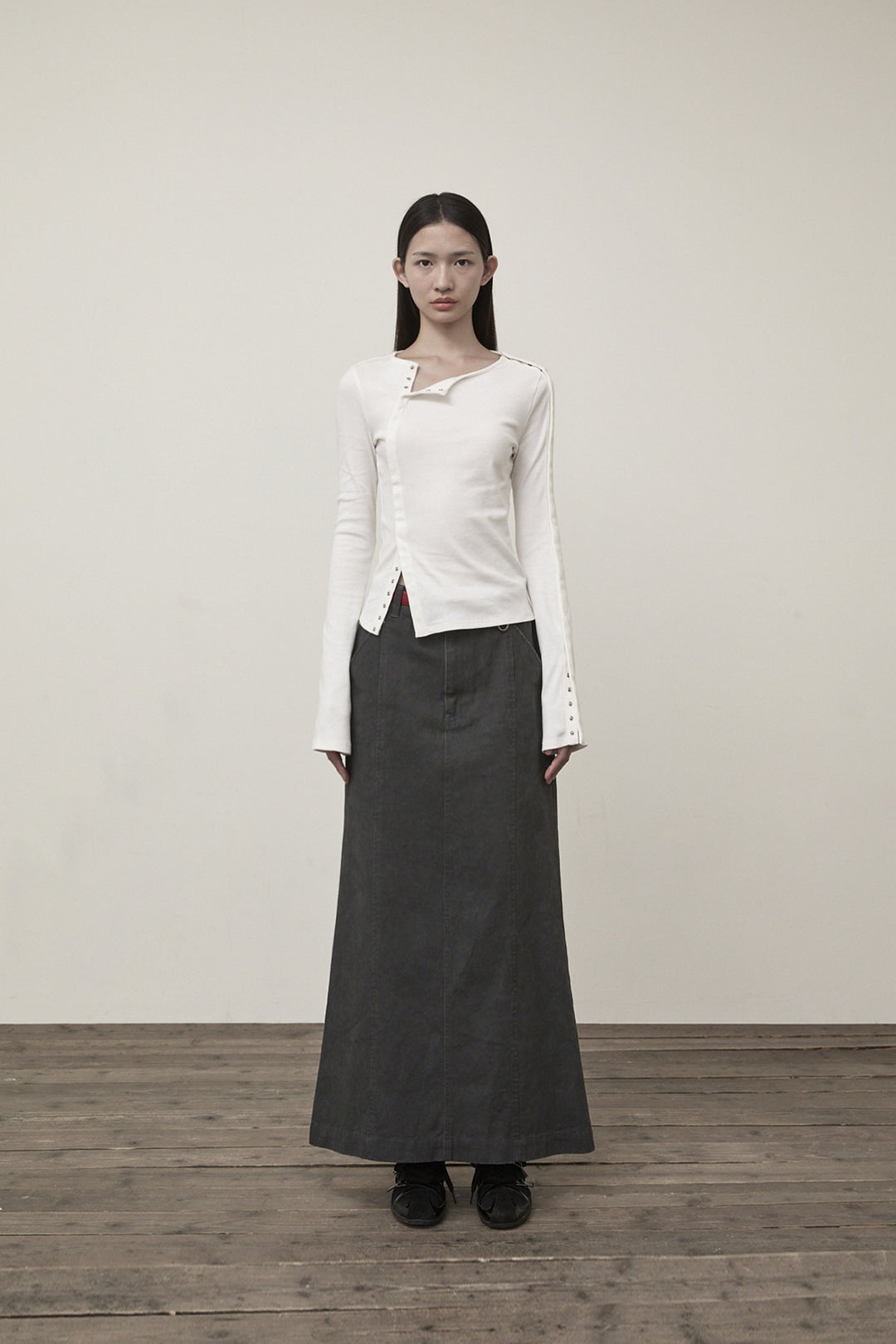 Matin Kim Snap Detail Slim Top — Ivory