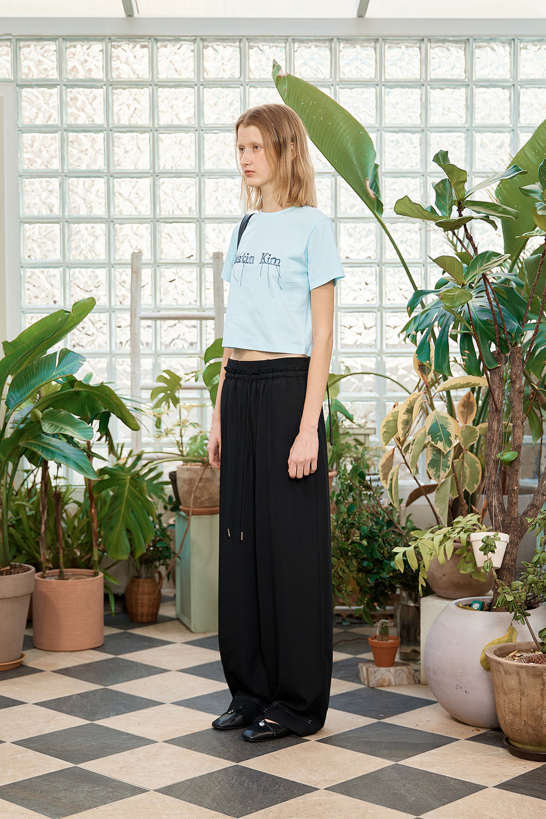 Matin Kim Logo Thread Point Crop Top — Light Blue