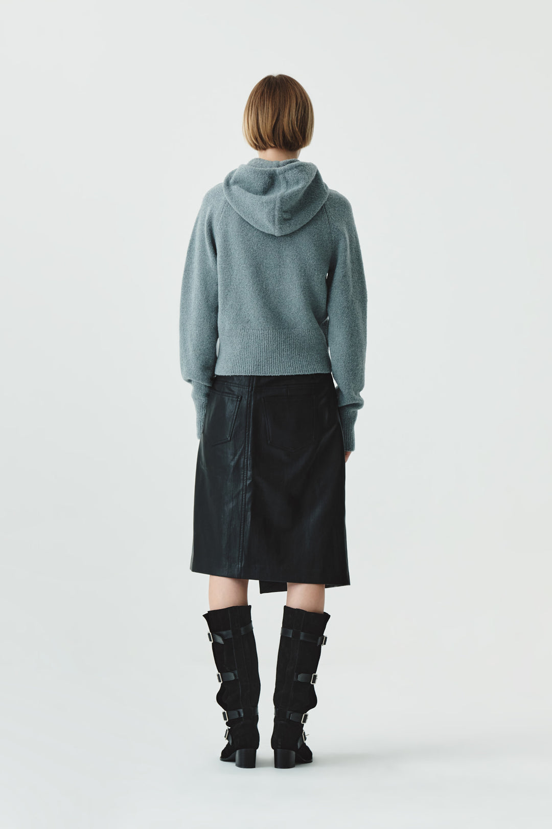 KIMMATIN Turtle Hoody Boucle Knit Top — Gray