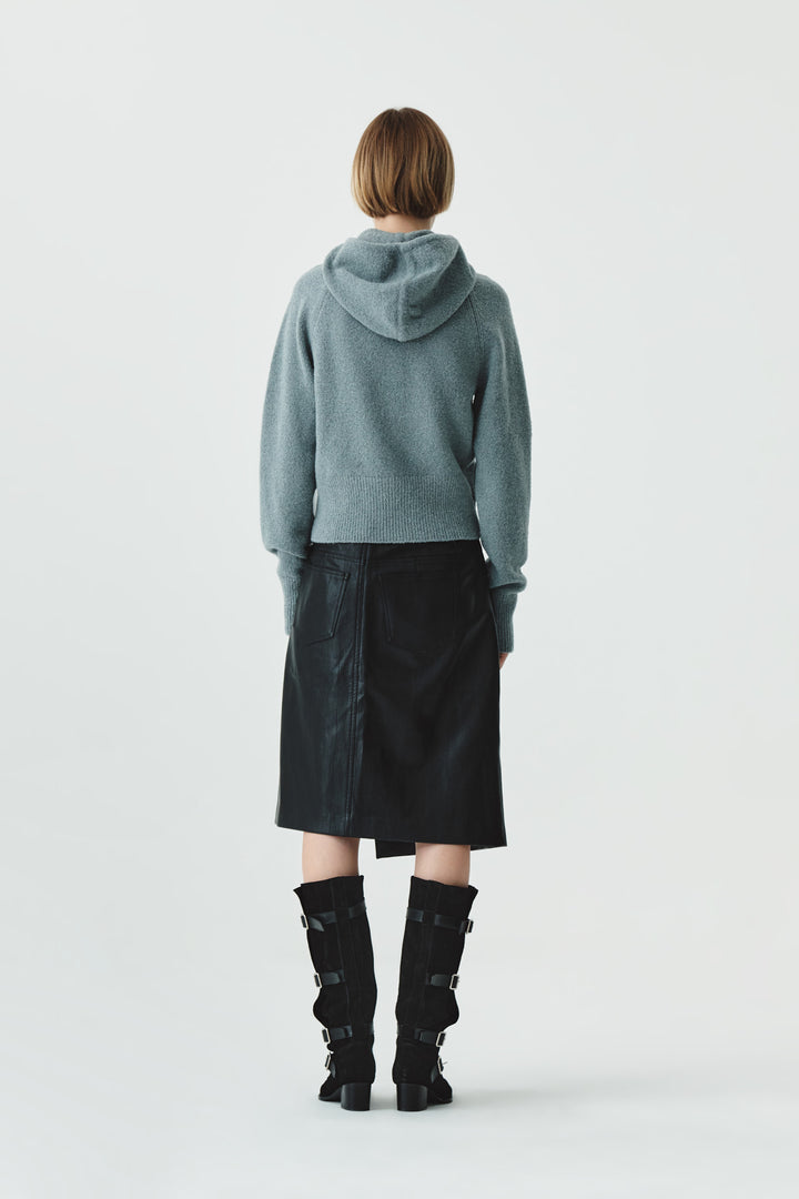 KIMMATIN Turtle Hoody Boucle Knit Top — Gray