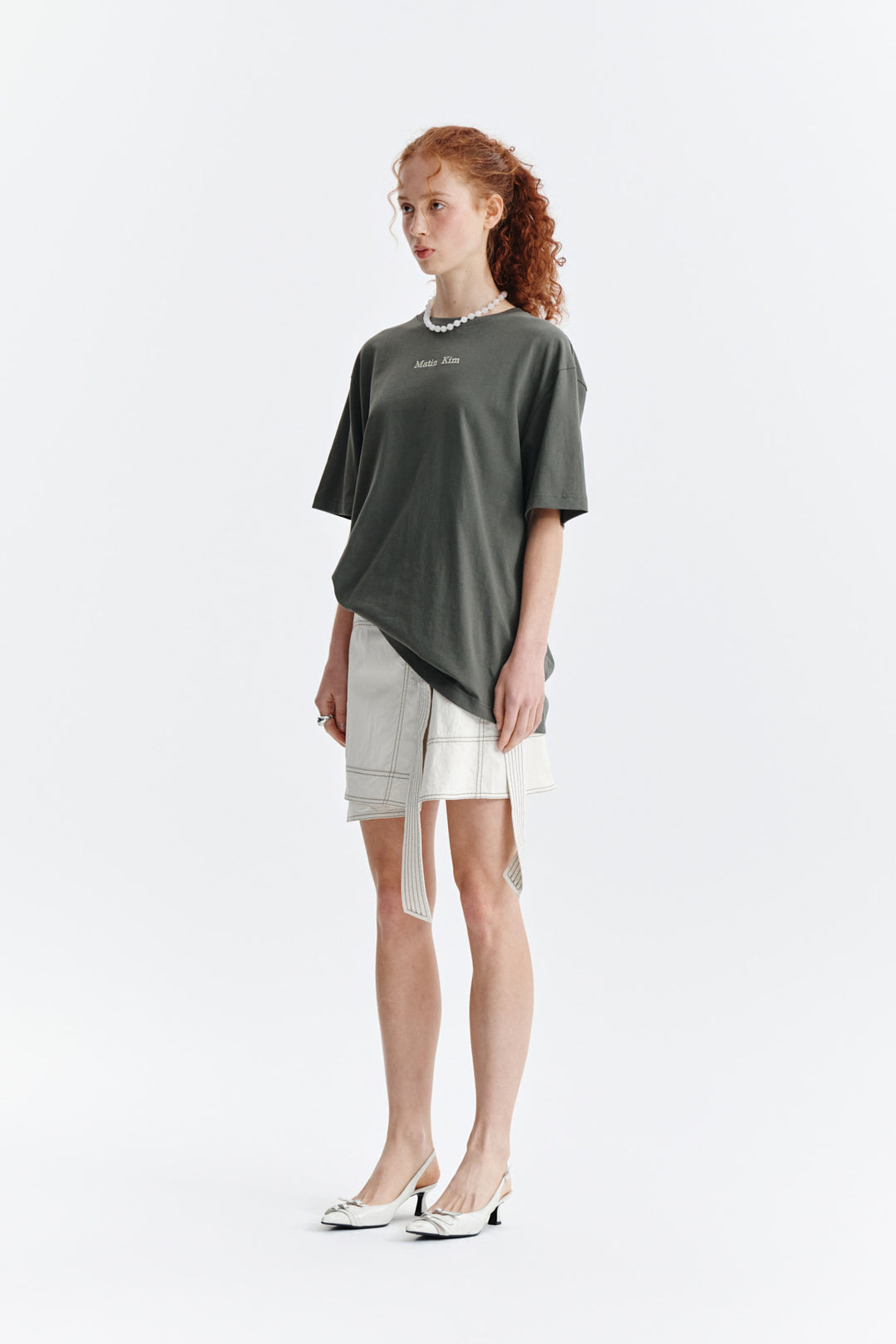 Matin Kim Embroidery Small Logo Oversize Top — Khaki
