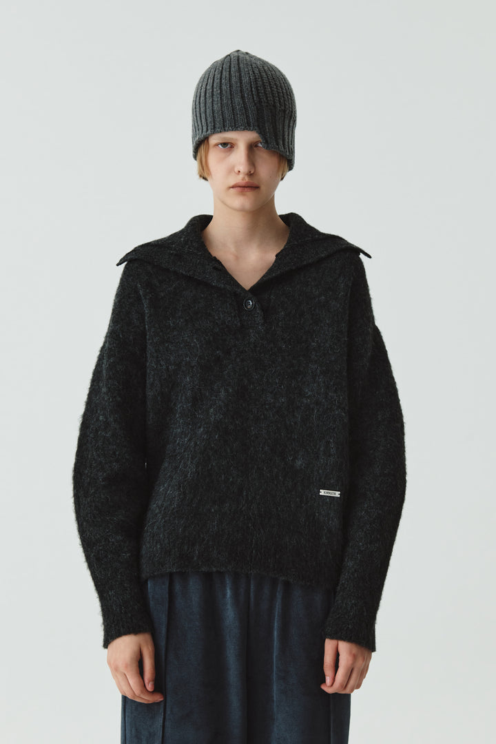KIMMATIN Button High Neck Alpaca Blend Sweater — Charcoal