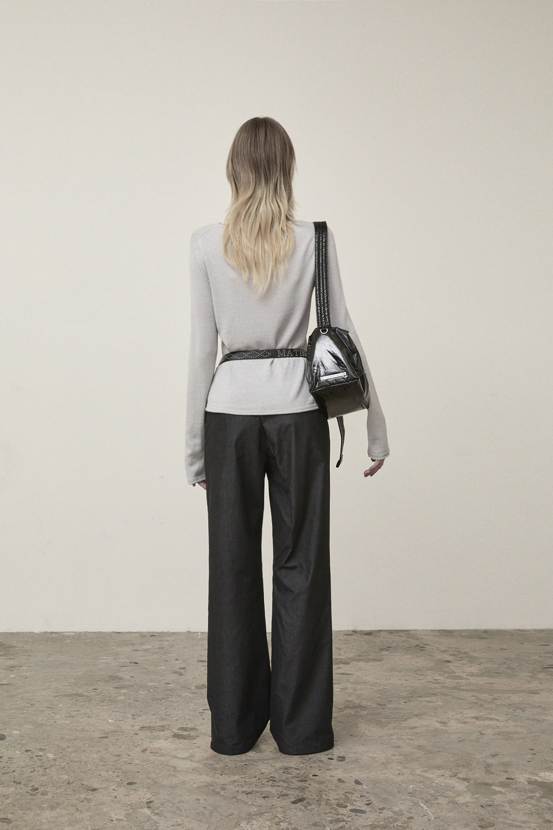 Matin Kim Glitter Slim Logo Knit Top — Light Grey
