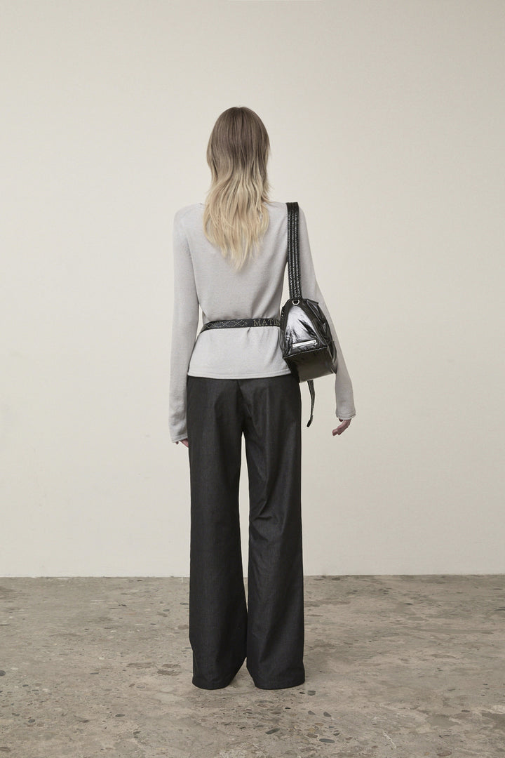Matin Kim Glitter Slim Logo Knit Top — Light Grey