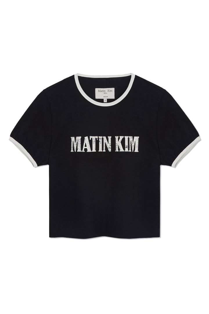 Matin Kim Stud Logo Ringer Top — Black