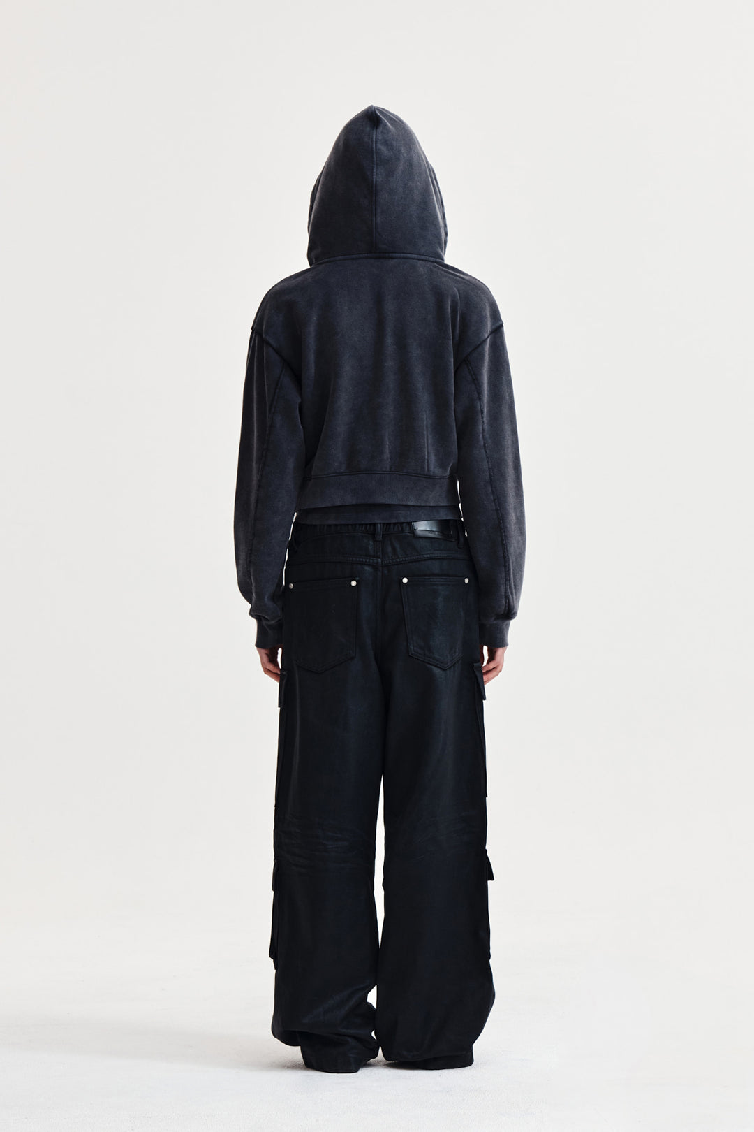 Matin Kim Washed Layered Crop Hoody — Charcoal