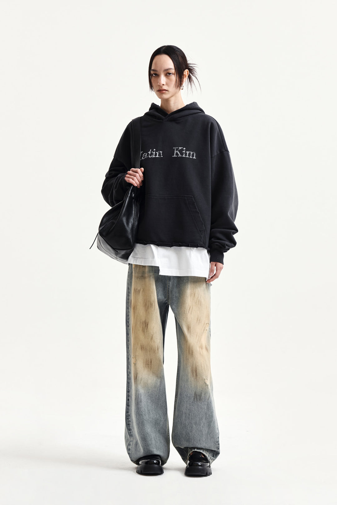 Matin Kim Raw Edge Hem Sweat Hoody — Charcoal