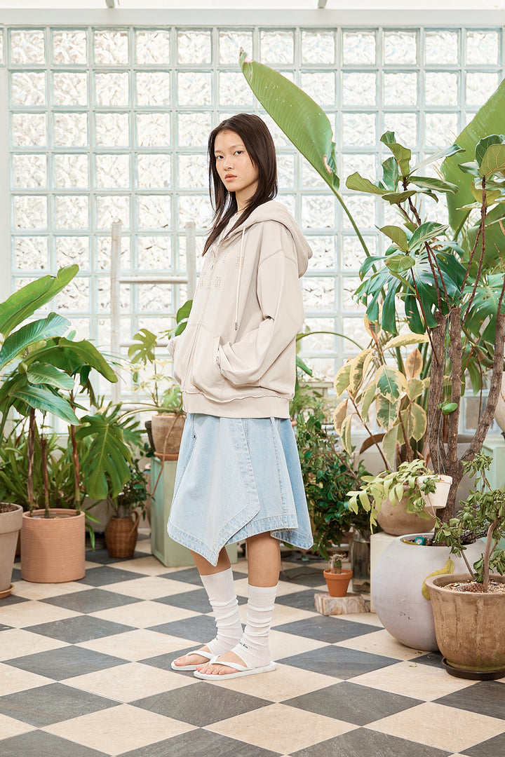 Matin Kim Appliqué Cutout Logo Zip Hoodie — Beige