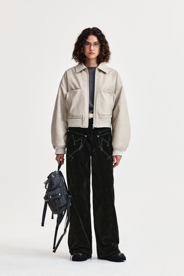 Matin Kim Faux Leather Overshirt — Light Grey